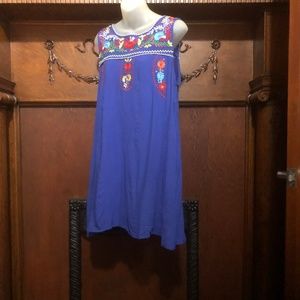 Vintage royal blue A-line embroidered dress
